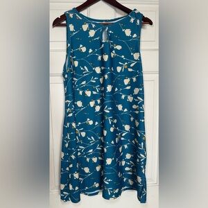 Nuu Muu Classic Keyhole Dress Size XL Blue Floral Outdoors Athletic Made In USA.